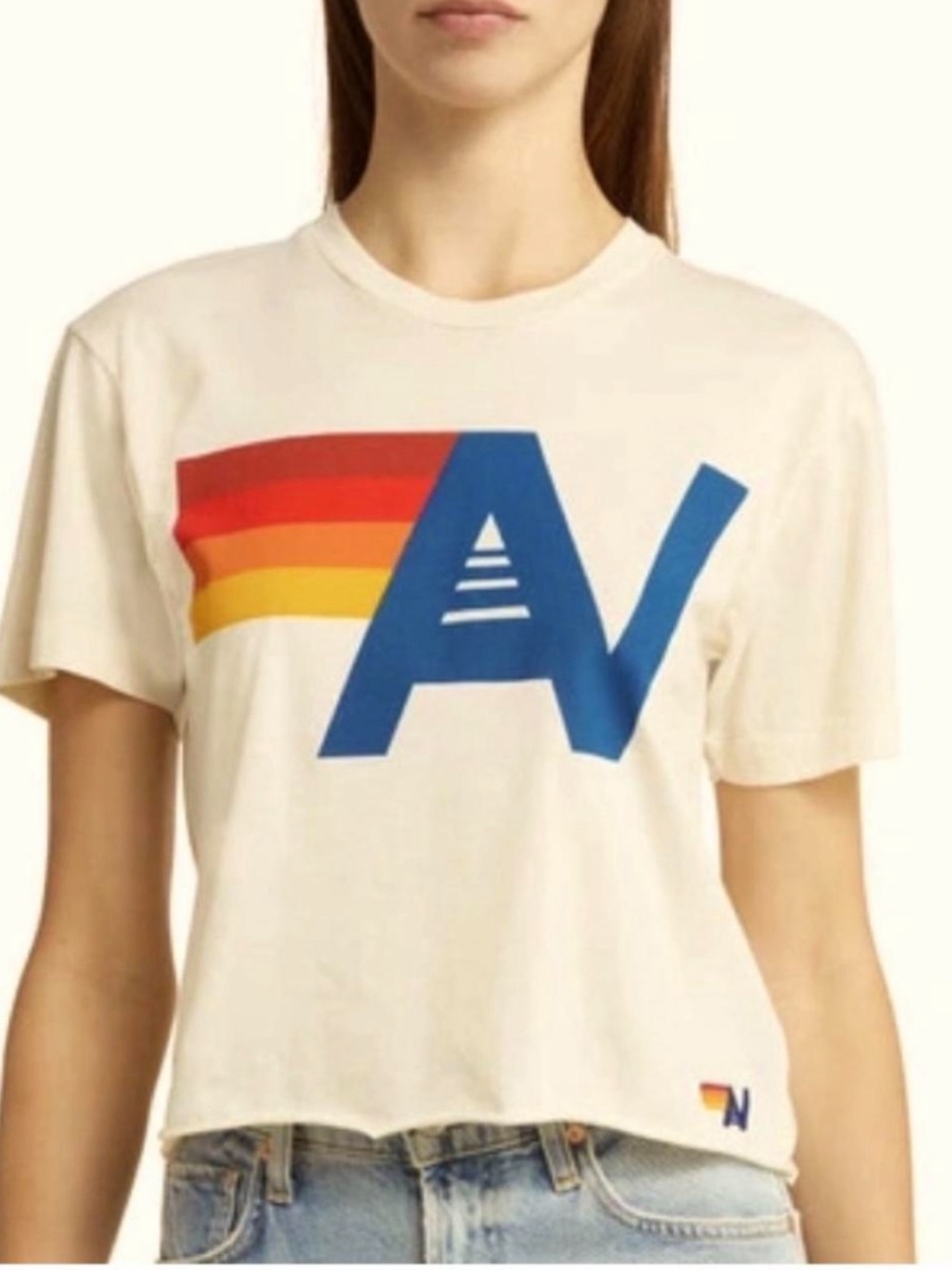 Aviator Nation Logo Boyfriend Tee Cream - Size M Women’s